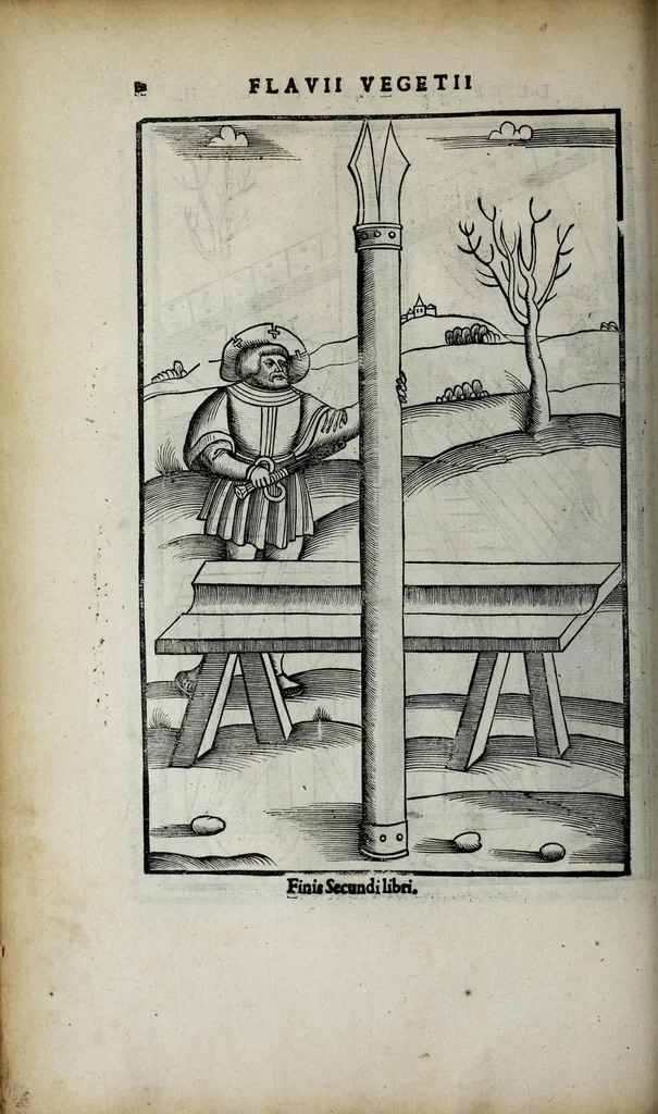 An illustration from Fl. Vegetii Renati viri illustris De re militari libri quatuor. Sexti Ivlii Frontini viri consvlaris De strategematis libri totidem. Aeliani De instruendis aciebus liber unvs. Modesti De vocabulis rei militaris liber vnus : item picturae bellicae cxx passim Vegetio adiectae, 1535, leaf 98