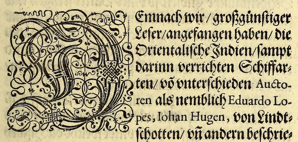 An illustration from Fünfter Theil der Orientalischen Indien, eygentlicher Bericht vnd warhafftige Beschreibung der gantzen volkommenen Reyse oder Schiffart, so die Holländer mit acht Schiffen in die Orientalische Indien, sonderlich aber in die Javanische vnd Molukische Inseln, als Bantam, Banda, vnd Ternate, &c. gethan haben, welche von Amsterdam abgefahren im Jahr 1598. vnd zum Theil Anno 1599. zum Theil aber in Jüngst abgelauffenen 1600. Jahr, : mit grossen Reichthumb von Pfeffer Muscaten, Regelein, vnd anderer köstlichen Würtz, wider anheym gelanget, darinn fleissig beschrieben vnd angezeigt, was ihnen auff der gantzen Reyse Denckwürdiges begegnet vnd zuhanden gangen., 1601, leaf 11