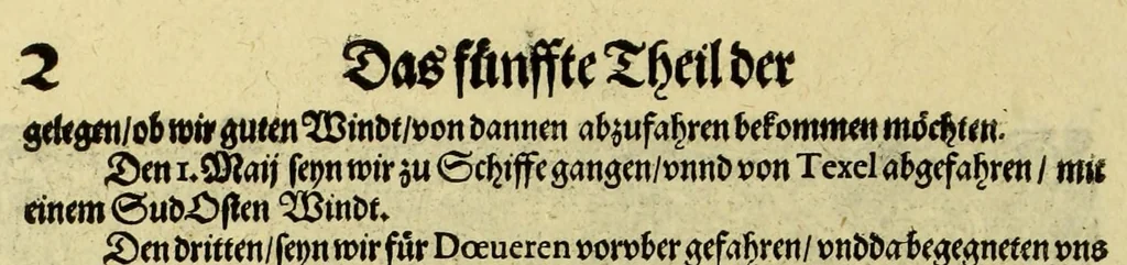 An illustration from Fünfter Theil der Orientalischen Indien, eygentlicher Bericht vnd warhafftige Beschreibung der gantzen volkommenen Reyse oder Schiffart, so die Holländer mit acht Schiffen in die Orientalische Indien, sonderlich aber in die Javanische vnd Molukische Inseln, als Bantam, Banda, vnd Ternate, &c. gethan haben, welche von Amsterdam abgefahren im Jahr 1598. vnd zum Theil Anno 1599. zum Theil aber in Jüngst abgelauffenen 1600. Jahr, : mit grossen Reichthumb von Pfeffer Muscaten, Regelein, vnd anderer köstlichen Würtz, wider anheym gelanget, darinn fleissig beschrieben vnd angezeigt, was ihnen auff der gantzen Reyse Denckwürdiges begegnet vnd zuhanden gangen., 1601, leaf 16