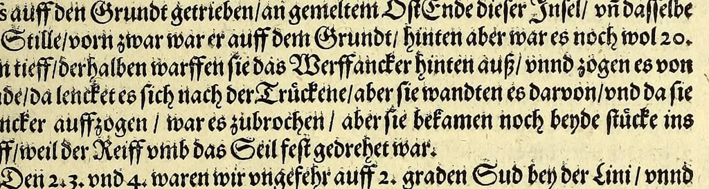 An illustration from Fünfter Theil der Orientalischen Indien, eygentlicher Bericht vnd warhafftige Beschreibung der gantzen volkommenen Reyse oder Schiffart, so die Holländer mit acht Schiffen in die Orientalische Indien, sonderlich aber in die Javanische vnd Molukische Inseln, als Bantam, Banda, vnd Ternate, &c. gethan haben, welche von Amsterdam abgefahren im Jahr 1598. vnd zum Theil Anno 1599. zum Theil aber in Jüngst abgelauffenen 1600. Jahr, : mit grossen Reichthumb von Pfeffer Muscaten, Regelein, vnd anderer köstlichen Würtz, wider anheym gelanget, darinn fleissig beschrieben vnd angezeigt, was ihnen auff der gantzen Reyse Denckwürdiges begegnet vnd zuhanden gangen., 1601, leaf 69