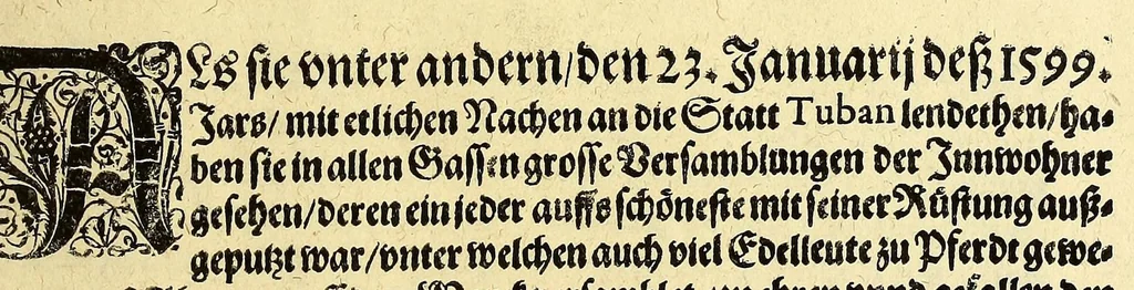An illustration from Fünfter Theil der Orientalischen Indien, eygentlicher Bericht vnd warhafftige Beschreibung der gantzen volkommenen Reyse oder Schiffahrt, so die Holländer mit 8. Schiffen in die Orientalische Indien, sond[er]lich aber in die Javanische vnd Molukische Inseln, als Bantam, Banda, vnnd Ternate, &c. gethan haben, welche von Amsterdam abgefahren im Jahr 1598. vnnd zum Theil Anno 1599. zum Theil aber in Jüngst abgelauffenen 1600. Jahr, : mit grossen Reichthumb von Pfeffer, Muscaten, Regelein, vnd anderer köstlichen Würtz, wid anheym gelanget, darinn fleissig beschrieben vnd angezeigt, w[a]z ihnen auff der gantzen Reyse Denckwürdiges begegnet vnd zuhanden gangen., 1623, leaf 71