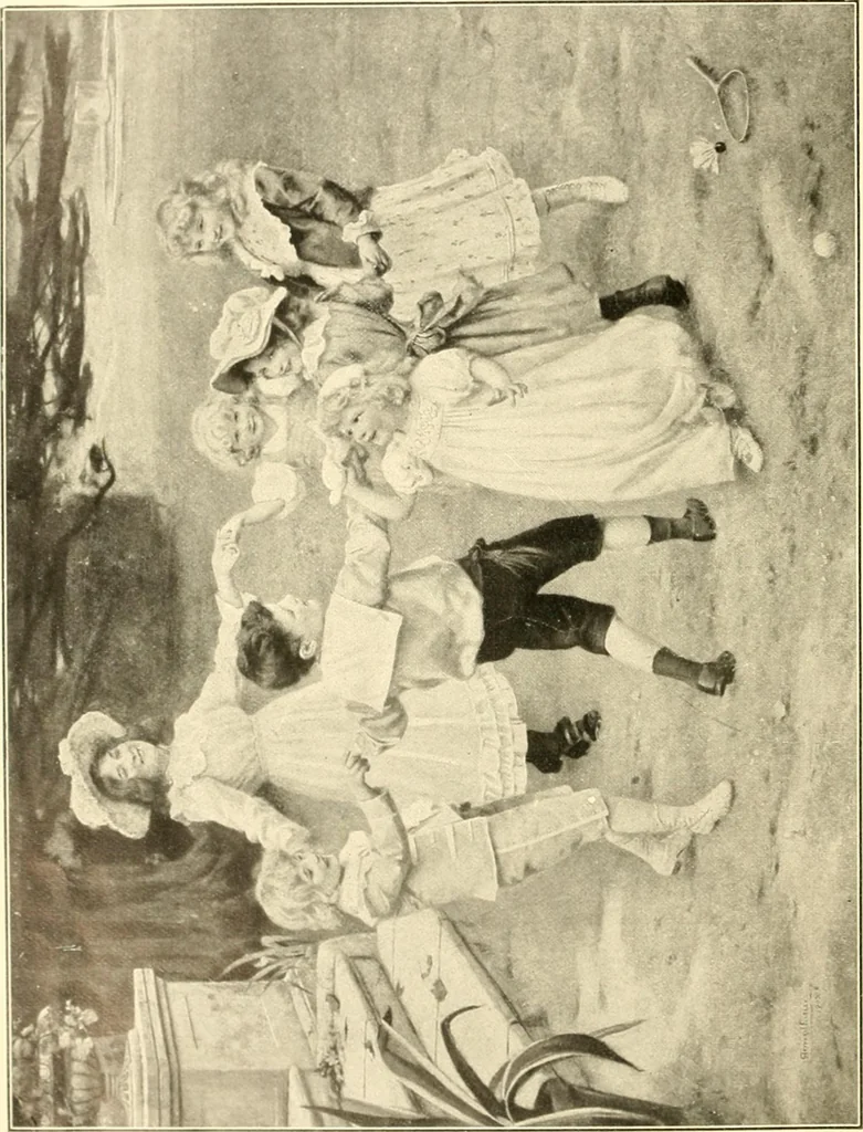 An illustration from Folk dances and games, 1908, leaf 6