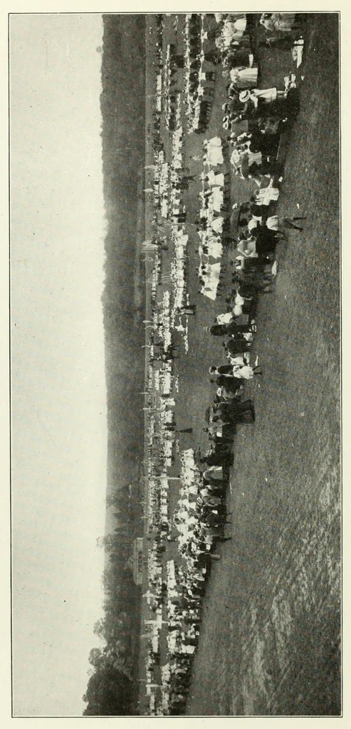 An illustration from Folk-dances and singing games; twenty-six folk-dances of Norway, Sweden, Denmark, Russia, Bohemia, Hungary, Italy, England, Scotland and Ireland, 1909, leaf 8