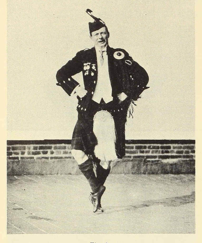 An illustration from Folk-dances and singing games: twentysix folk-dances of Norway, Sweden, Denmark, Russia, Bohemia, Hungary, Italy, England, Scotland and Ireland, with the music, full illustrations;, 1902, leaf 68
