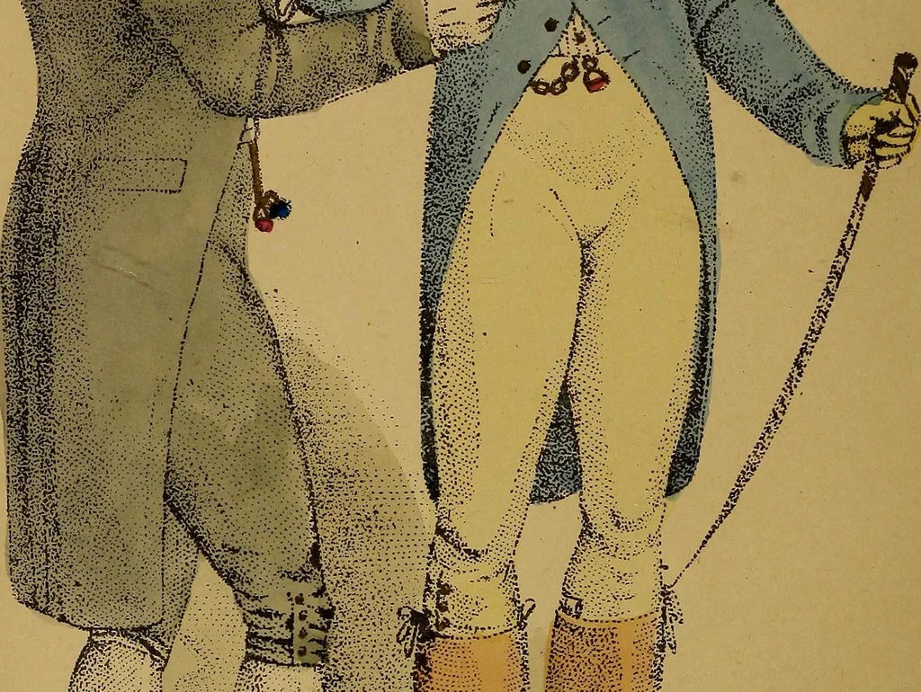 An illustration from The follies & fashions of our grandfathers (1807) Embellished with thirty-seven whole-page plates including ladies' and gentlemen's dress ... sporting and coaching scenes ... fanciful prints, portraits of celebrities, etc., 1886, leaf 11