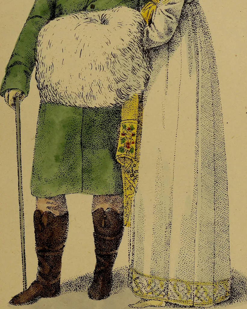 An illustration from The follies & fashions of our grandfathers (1807) Embellished with thirty-seven whole-page plates including ladies' and gentlemen's dress ... sporting and coaching scenes ... fanciful prints, portraits of celebrities, etc., 1886, leaf 126