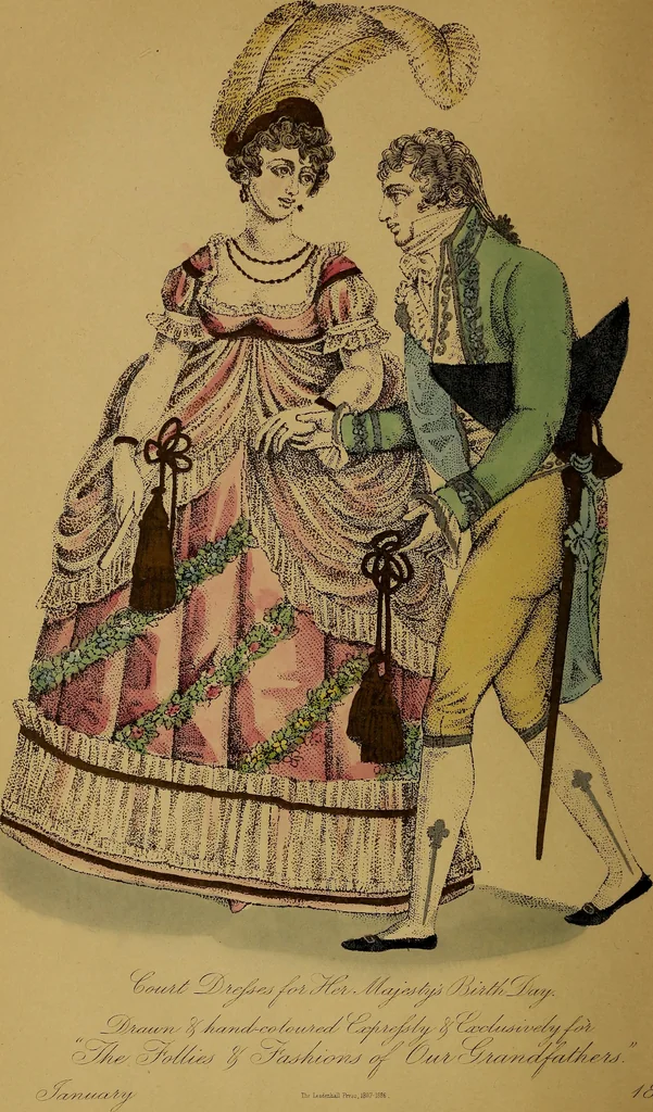 An illustration from The follies & fashions of our grandfathers (1807) Embellished with thirty-seven whole-page plates including ladies' and gentlemen's dress ... sporting and coaching scenes ... fanciful prints, portraits of celebrities, etc., 1886, leaf 29