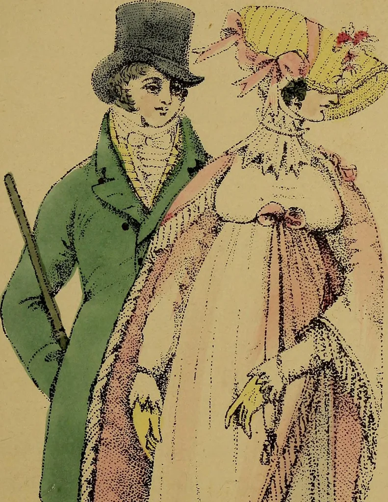 An illustration from The follies & fashions of our grandfathers (1807) Embellished with thirty-seven whole-page plates including ladies' and gentlemen's dress ... sporting and coaching scenes ... fanciful prints, portraits of celebrities, etc., 1886, leaf 412
