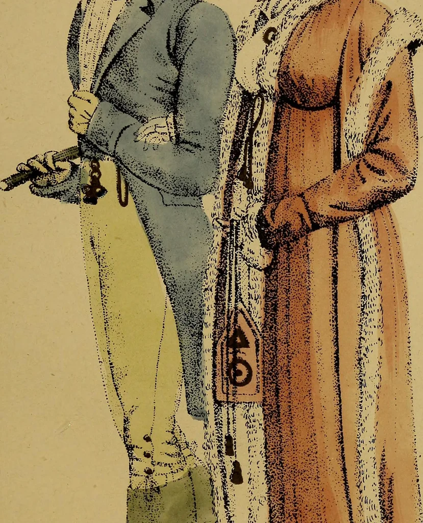 An illustration from The follies & fashions of our grandfathers (1807) Embellished with thirty-seven whole-page plates including ladies' and gentlemen's dress ... sporting and coaching scenes ... fanciful prints, portraits of celebrities, etc., 1886, leaf 54