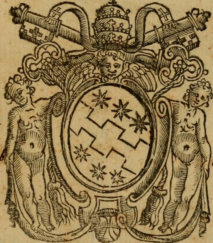 An illustration from Formularium variarum commissionum articulorum, exceptionum, interrogatoriorum, & petitionum sententiarum, & appellationum : cui adiectus est tractatus de deuolutione causarum, ac ordinis iudiciarij : item, practica signaturae iustitiae, circa commissiones causarum quae in Romana Curia committuntur, 1602, leaf 4