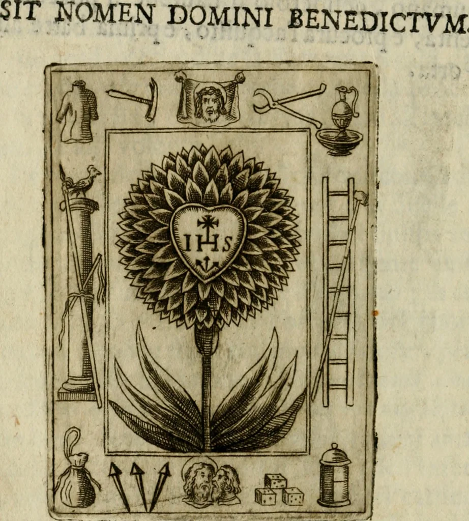 An illustration from Fortezza reale del cuore humano : battuta soauemente, saettata amorosamente, superata gloriosamente, e posseduta & ornata gratiosamente dall' amoroso Giesù : disegnata in figure con alcune brieui ma affettuose meditationi et altri tanti soliloquij, 1628, leaf 15