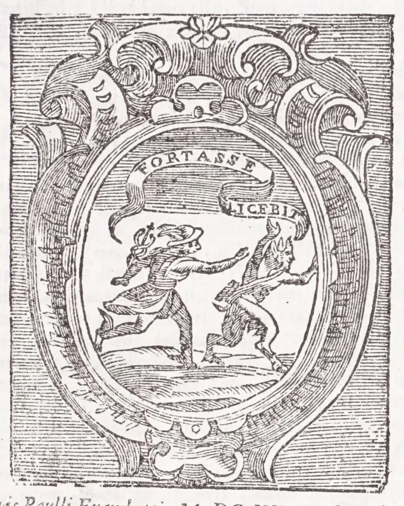 An illustration from Fortunii Liceti ... De proriorum operum historia libro duo, 1634, leaf 3