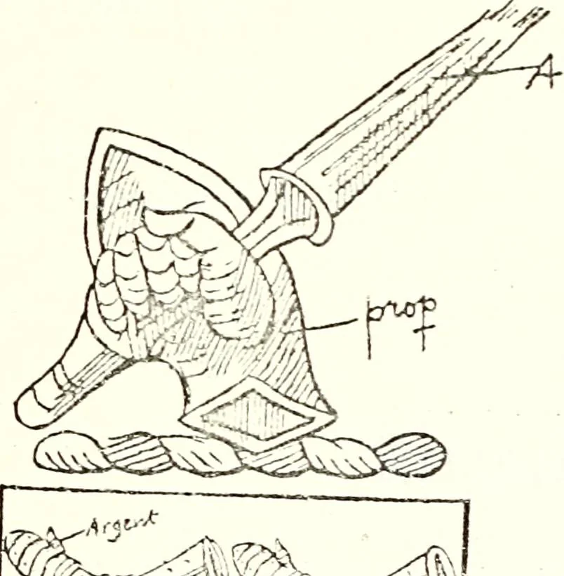 An illustration from The four visitations of Berkshire made and taken by Thomas Benolte, Clarnceuc, anno 1532; by William Harvey, Clarnceux, anno 1566; by Henry Chiting, Chester herald, and John Philipott, Rouge dragon, for William Camden, Clarenceux, anno 1623; and by Elias Ashmole, Windsor herald, for Sir Edward Bysshe, Clarenceux, anno 1665-66, 1907, leaf 135