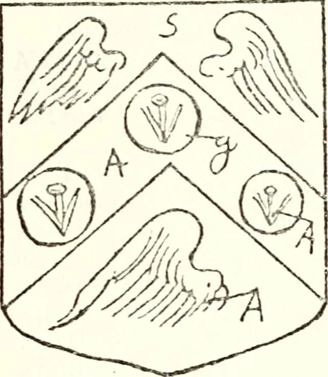 An illustration from The four visitations of Berkshire made and taken by Thomas Benolte, Clarnceuc, anno 1532; by William Harvey, Clarnceux, anno 1566; by Henry Chiting, Chester herald, and John Philipott, Rouge dragon, for William Camden, Clarenceux, anno 1623; and by Elias Ashmole, Windsor herald, for Sir Edward Bysshe, Clarenceux, anno 1665-66, 1907, leaf 143