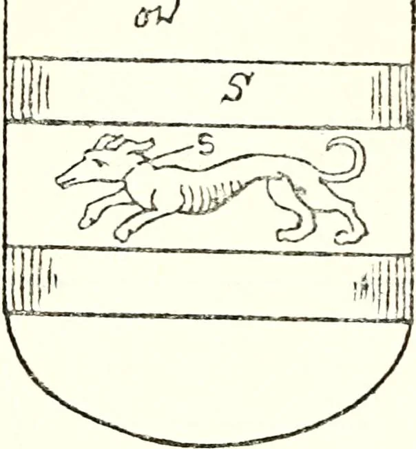 An illustration from The four visitations of Berkshire made and taken by Thomas Benolte, Clarnceuc, anno 1532; by William Harvey, Clarnceux, anno 1566; by Henry Chiting, Chester herald, and John Philipott, Rouge dragon, for William Camden, Clarenceux, anno 1623; and by Elias Ashmole, Windsor herald, for Sir Edward Bysshe, Clarenceux, anno 1665-66, 1907, leaf 151