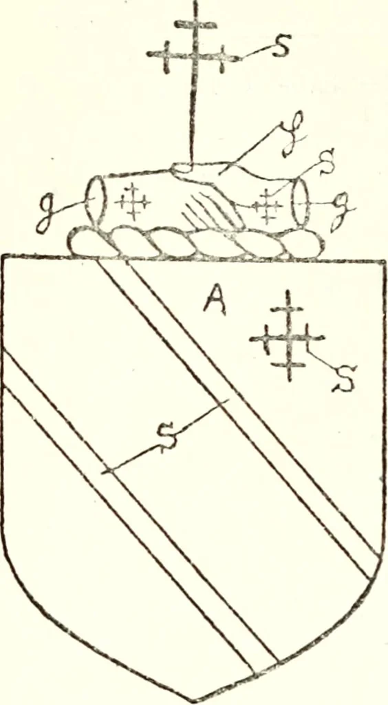 An illustration from The four visitations of Berkshire made and taken by Thomas Benolte, Clarnceuc, anno 1532; by William Harvey, Clarnceux, anno 1566; by Henry Chiting, Chester herald, and John Philipott, Rouge dragon, for William Camden, Clarenceux, anno 1623; and by Elias Ashmole, Windsor herald, for Sir Edward Bysshe, Clarenceux, anno 1665-66, 1907, leaf 179