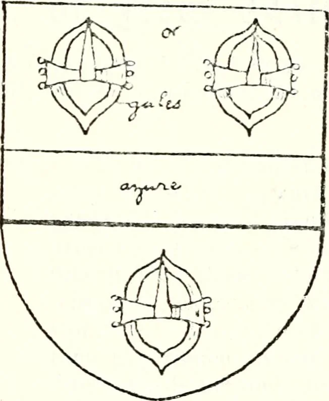 An illustration from The four visitations of Berkshire made and taken by Thomas Benolte, Clarnceuc, anno 1532; by William Harvey, Clarnceux, anno 1566; by Henry Chiting, Chester herald, and John Philipott, Rouge dragon, for William Camden, Clarenceux, anno 1623; and by Elias Ashmole, Windsor herald, for Sir Edward Bysshe, Clarenceux, anno 1665-66, 1907, leaf 191