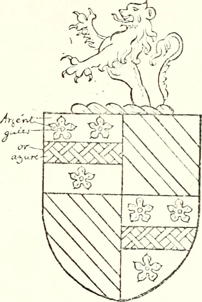 An illustration from The four visitations of Berkshire made and taken by Thomas Benolte, Clarnceuc, anno 1532; by William Harvey, Clarnceux, anno 1566; by Henry Chiting, Chester herald, and John Philipott, Rouge dragon, for William Camden, Clarenceux, anno 1623; and by Elias Ashmole, Windsor herald, for Sir Edward Bysshe, Clarenceux, anno 1665-66, 1907, leaf 209