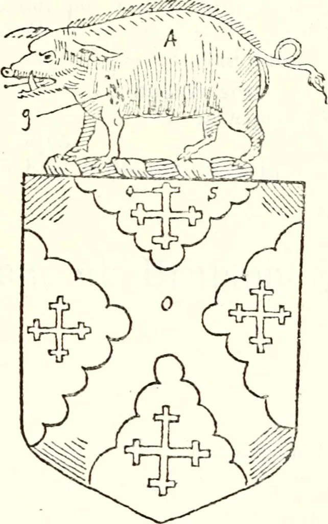 An illustration from The four visitations of Berkshire made and taken by Thomas Benolte, Clarnceuc, anno 1532; by William Harvey, Clarnceux, anno 1566; by Henry Chiting, Chester herald, and John Philipott, Rouge dragon, for William Camden, Clarenceux, anno 1623; and by Elias Ashmole, Windsor herald, for Sir Edward Bysshe, Clarenceux, anno 1665-66, 1907, leaf 211