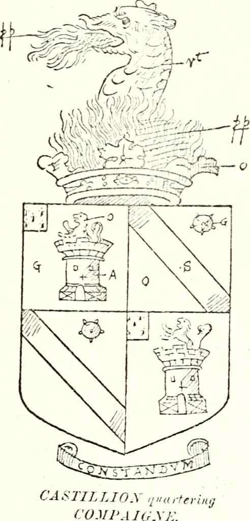 An illustration from The four visitations of Berkshire made and taken by Thomas Benolte, Clarnceuc, anno 1532; by William Harvey, Clarnceux, anno 1566; by Henry Chiting, Chester herald, and John Philipott, Rouge dragon, for William Camden, Clarenceux, anno 1623; and by Elias Ashmole, Windsor herald, for Sir Edward Bysshe, Clarenceux, anno 1665-66, 1907, leaf 213