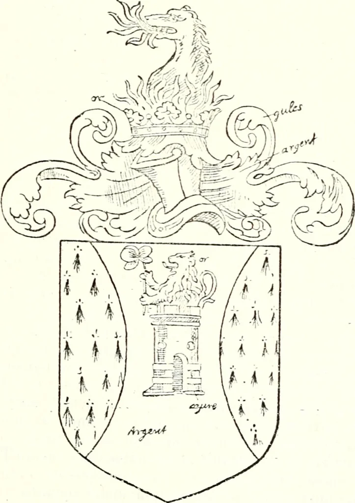 An illustration from The four visitations of Berkshire made and taken by Thomas Benolte, Clarnceuc, anno 1532; by William Harvey, Clarnceux, anno 1566; by Henry Chiting, Chester herald, and John Philipott, Rouge dragon, for William Camden, Clarenceux, anno 1623; and by Elias Ashmole, Windsor herald, for Sir Edward Bysshe, Clarenceux, anno 1665-66, 1907, leaf 221