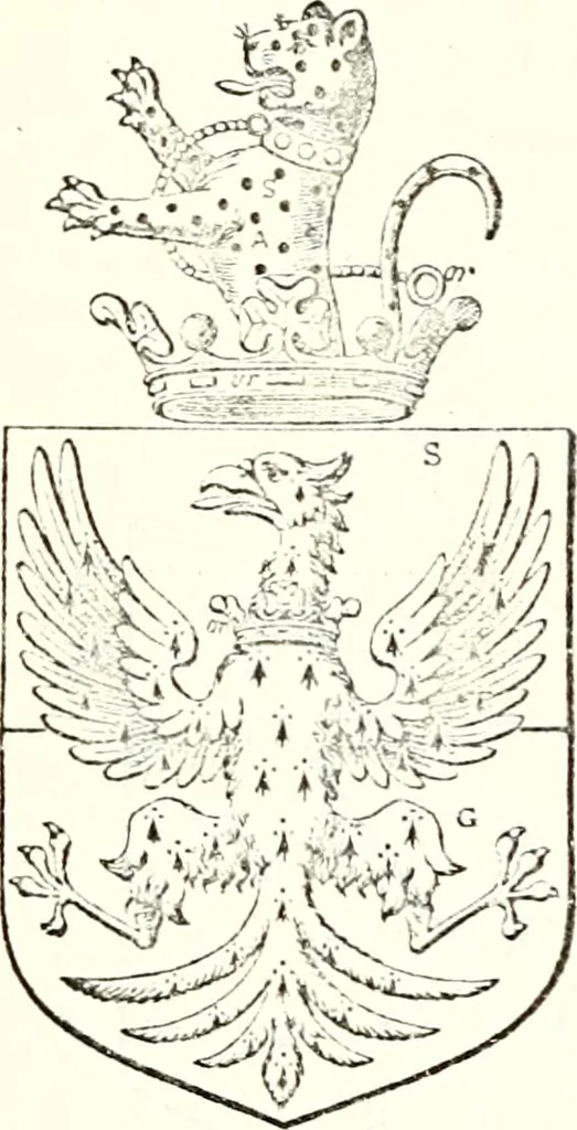 An illustration from The four visitations of Berkshire made and taken by Thomas Benolte, Clarnceuc, anno 1532; by William Harvey, Clarnceux, anno 1566; by Henry Chiting, Chester herald, and John Philipott, Rouge dragon, for William Camden, Clarenceux, anno 1623; and by Elias Ashmole, Windsor herald, for Sir Edward Bysshe, Clarenceux, anno 1665-66, 1907, leaf 225