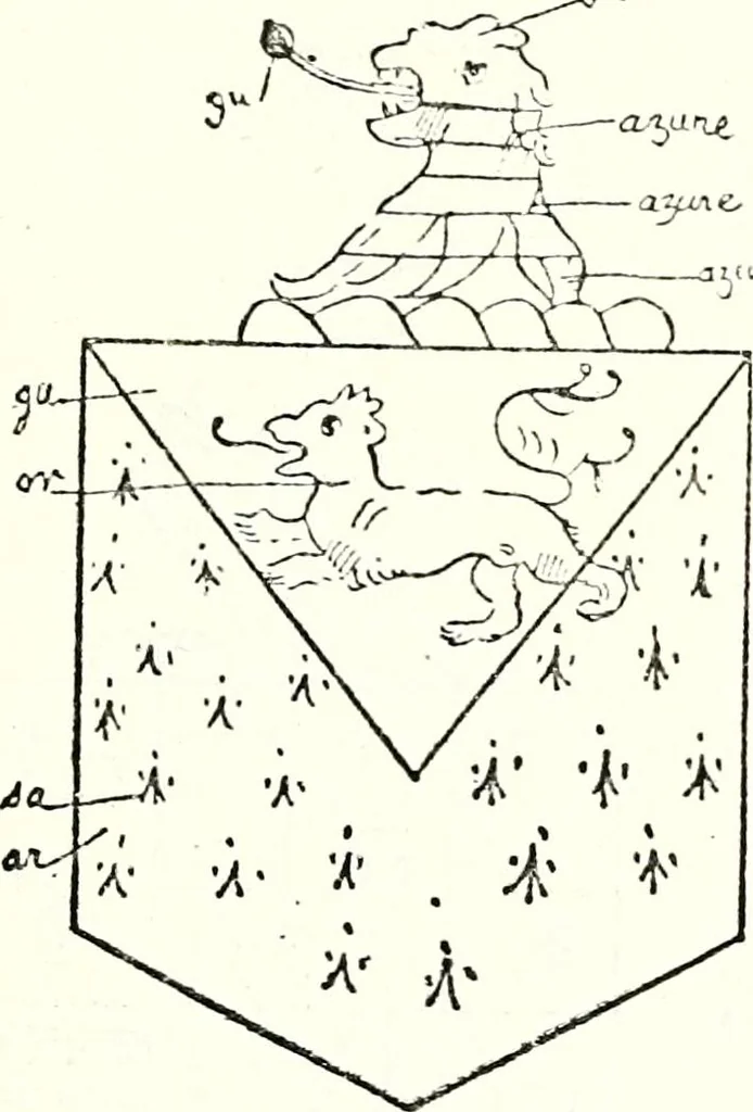 An illustration from The four visitations of Berkshire made and taken by Thomas Benolte, Clarnceuc, anno 1532; by William Harvey, Clarnceux, anno 1566; by Henry Chiting, Chester herald, and John Philipott, Rouge dragon, for William Camden, Clarenceux, anno 1623; and by Elias Ashmole, Windsor herald, for Sir Edward Bysshe, Clarenceux, anno 1665-66, 1907, leaf 227