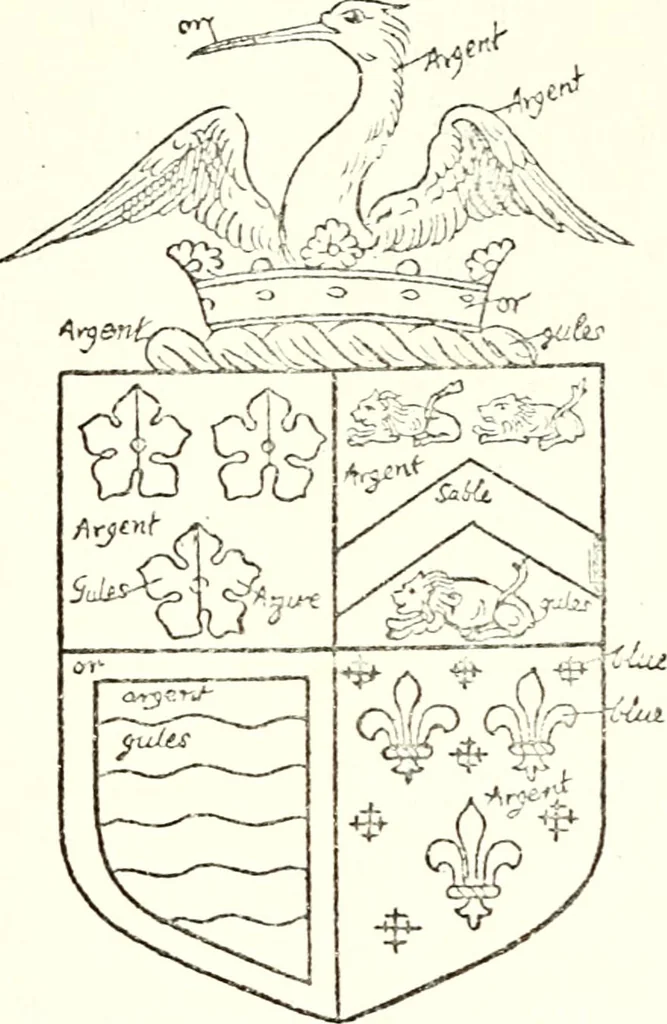 An illustration from The four visitations of Berkshire made and taken by Thomas Benolte, Clarnceuc, anno 1532; by William Harvey, Clarnceux, anno 1566; by Henry Chiting, Chester herald, and John Philipott, Rouge dragon, for William Camden, Clarenceux, anno 1623; and by Elias Ashmole, Windsor herald, for Sir Edward Bysshe, Clarenceux, anno 1665-66, 1907, leaf 243