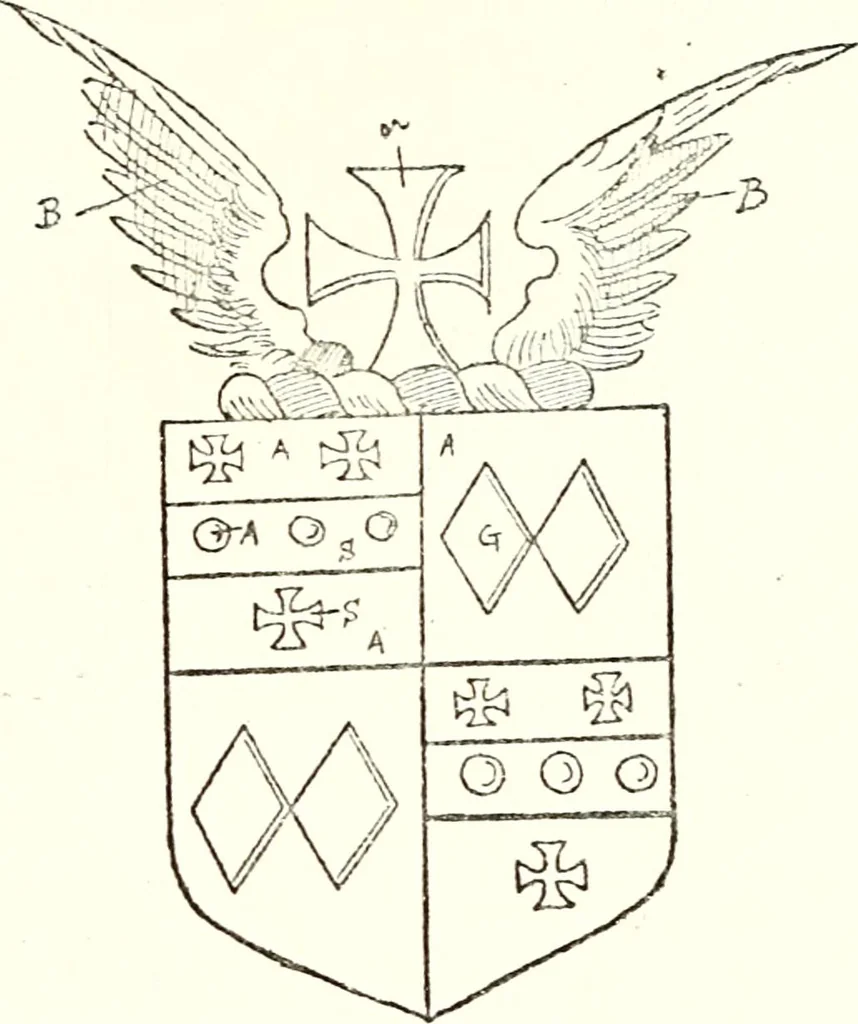 An illustration from The four visitations of Berkshire made and taken by Thomas Benolte, Clarnceuc, anno 1532; by William Harvey, Clarnceux, anno 1566; by Henry Chiting, Chester herald, and John Philipott, Rouge dragon, for William Camden, Clarenceux, anno 1623; and by Elias Ashmole, Windsor herald, for Sir Edward Bysshe, Clarenceux, anno 1665-66, 1907, leaf 247