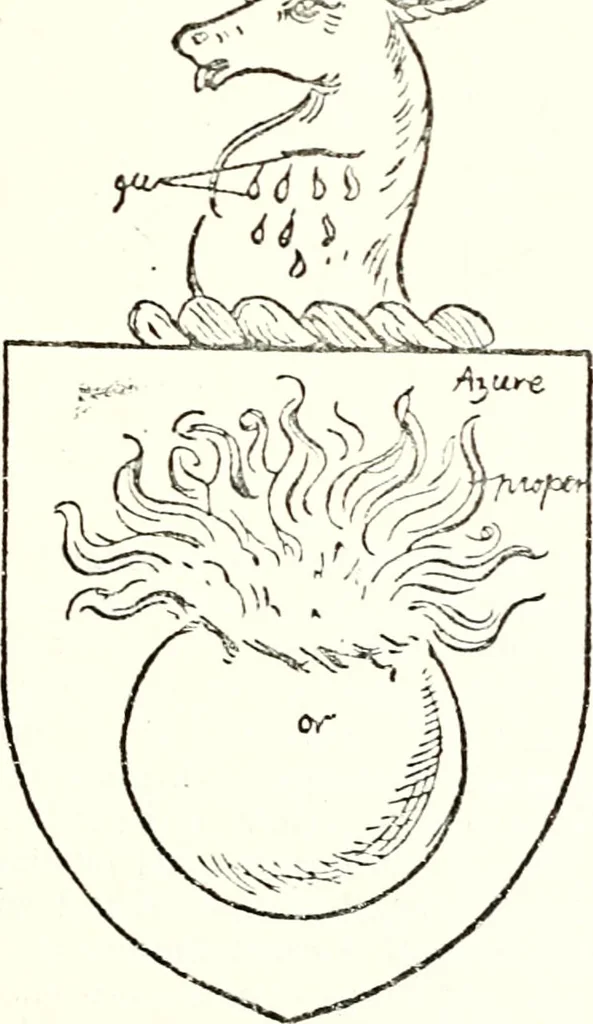 An illustration from The four visitations of Berkshire made and taken by Thomas Benolte, Clarnceuc, anno 1532; by William Harvey, Clarnceux, anno 1566; by Henry Chiting, Chester herald, and John Philipott, Rouge dragon, for William Camden, Clarenceux, anno 1623; and by Elias Ashmole, Windsor herald, for Sir Edward Bysshe, Clarenceux, anno 1665-66, 1907, leaf 255