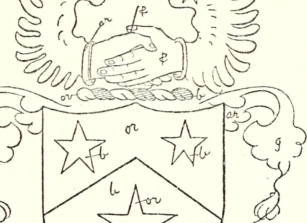 An illustration from The four visitations of Berkshire made and taken by Thomas Benolte, Clarnceuc, anno 1532; by William Harvey, Clarnceux, anno 1566; by Henry Chiting, Chester herald, and John Philipott, Rouge dragon, for William Camden, Clarenceux, anno 1623; and by Elias Ashmole, Windsor herald, for Sir Edward Bysshe, Clarenceux, anno 1665-66, 1907, leaf 257