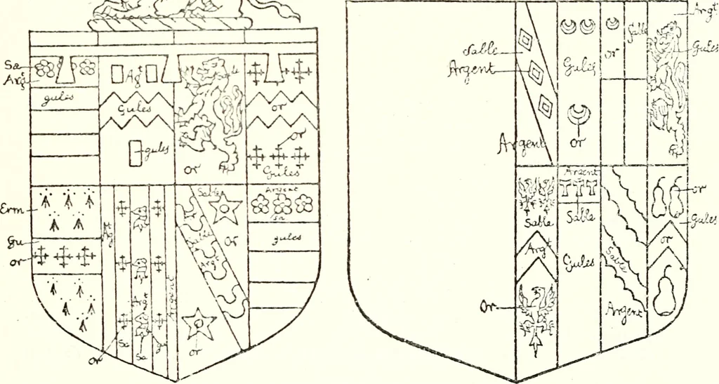 An illustration from The four visitations of Berkshire made and taken by Thomas Benolte, Clarnceuc, anno 1532; by William Harvey, Clarnceux, anno 1566; by Henry Chiting, Chester herald, and John Philipott, Rouge dragon, for William Camden, Clarenceux, anno 1623; and by Elias Ashmole, Windsor herald, for Sir Edward Bysshe, Clarenceux, anno 1665-66, 1907, leaf 261