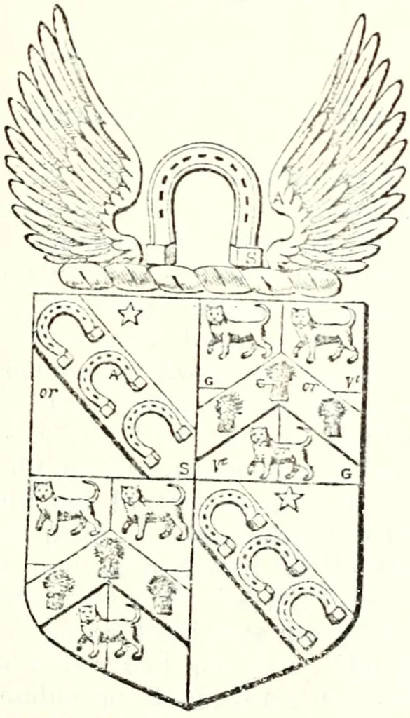 An illustration from The four visitations of Berkshire made and taken by Thomas Benolte, Clarnceuc, anno 1532; by William Harvey, Clarnceux, anno 1566; by Henry Chiting, Chester herald, and John Philipott, Rouge dragon, for William Camden, Clarenceux, anno 1623; and by Elias Ashmole, Windsor herald, for Sir Edward Bysshe, Clarenceux, anno 1665-66, 1907, leaf 283