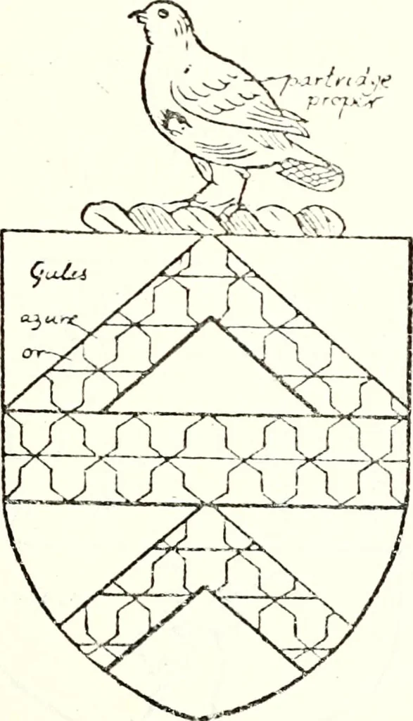 An illustration from The four visitations of Berkshire made and taken by Thomas Benolte, Clarnceuc, anno 1532; by William Harvey, Clarnceux, anno 1566; by Henry Chiting, Chester herald, and John Philipott, Rouge dragon, for William Camden, Clarenceux, anno 1623; and by Elias Ashmole, Windsor herald, for Sir Edward Bysshe, Clarenceux, anno 1665-66, 1907, leaf 295