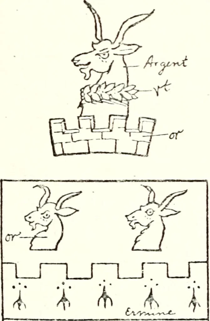 An illustration from The four visitations of Berkshire made and taken by Thomas Benolte, Clarnceuc, anno 1532; by William Harvey, Clarnceux, anno 1566; by Henry Chiting, Chester herald, and John Philipott, Rouge dragon, for William Camden, Clarenceux, anno 1623; and by Elias Ashmole, Windsor herald, for Sir Edward Bysshe, Clarenceux, anno 1665-66, 1907, leaf 297