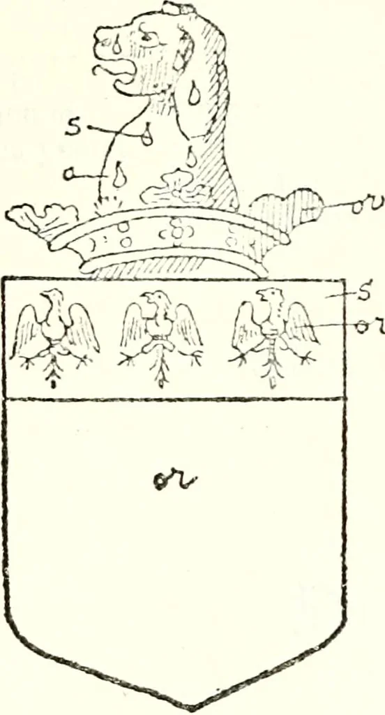 An illustration from The four visitations of Berkshire made and taken by Thomas Benolte, Clarnceuc, anno 1532; by William Harvey, Clarnceux, anno 1566; by Henry Chiting, Chester herald, and John Philipott, Rouge dragon, for William Camden, Clarenceux, anno 1623; and by Elias Ashmole, Windsor herald, for Sir Edward Bysshe, Clarenceux, anno 1665-66, 1907, leaf 311