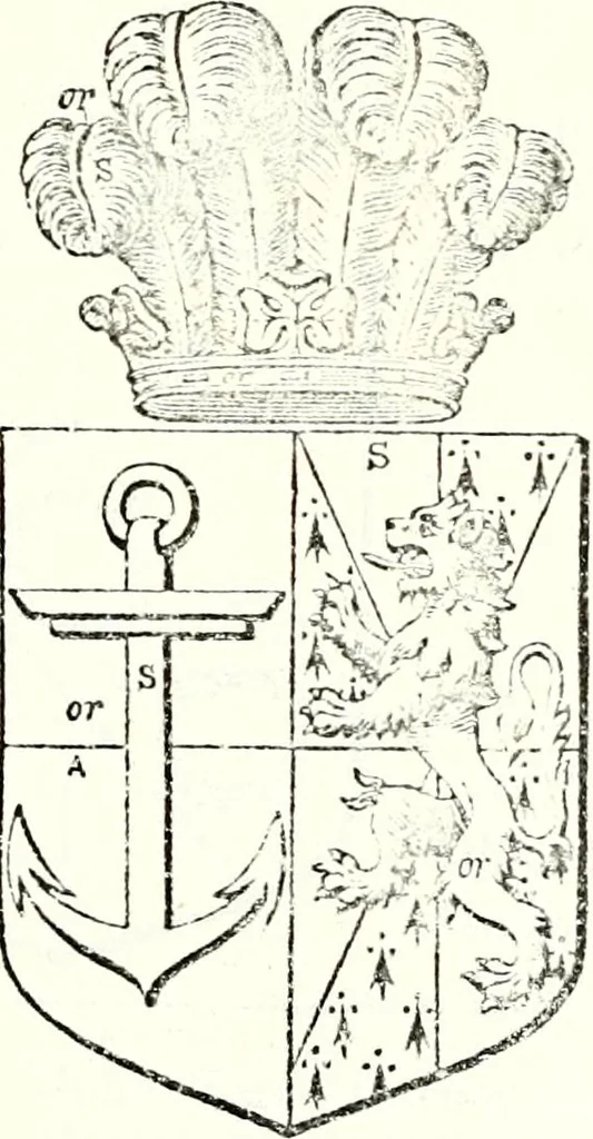An illustration from The four visitations of Berkshire made and taken by Thomas Benolte, Clarnceuc, anno 1532; by William Harvey, Clarnceux, anno 1566; by Henry Chiting, Chester herald, and John Philipott, Rouge dragon, for William Camden, Clarenceux, anno 1623; and by Elias Ashmole, Windsor herald, for Sir Edward Bysshe, Clarenceux, anno 1665-66, 1907, leaf 313