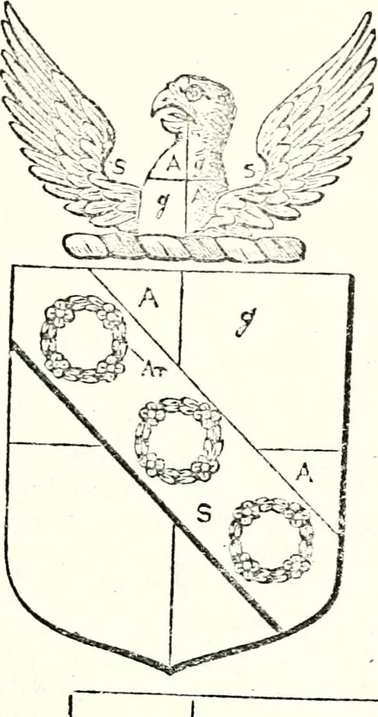 An illustration from The four visitations of Berkshire made and taken by Thomas Benolte, Clarnceuc, anno 1532; by William Harvey, Clarnceux, anno 1566; by Henry Chiting, Chester herald, and John Philipott, Rouge dragon, for William Camden, Clarenceux, anno 1623; and by Elias Ashmole, Windsor herald, for Sir Edward Bysshe, Clarenceux, anno 1665-66, 1907, leaf 315