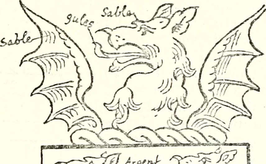 An illustration from The four visitations of Berkshire made and taken by Thomas Benolte, Clarnceuc, anno 1532; by William Harvey, Clarnceux, anno 1566; by Henry Chiting, Chester herald, and John Philipott, Rouge dragon, for William Camden, Clarenceux, anno 1623; and by Elias Ashmole, Windsor herald, for Sir Edward Bysshe, Clarenceux, anno 1665-66, 1907, leaf 317