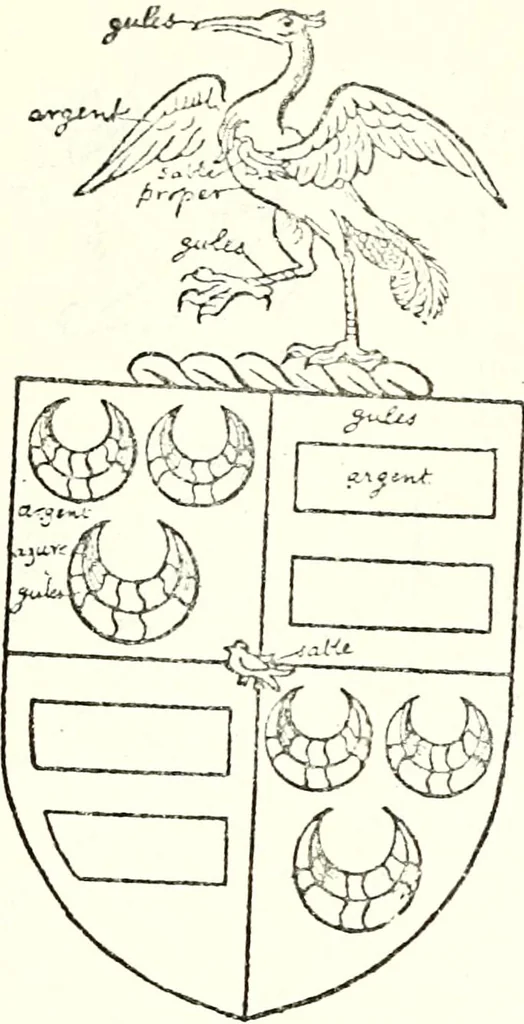 An illustration from The four visitations of Berkshire made and taken by Thomas Benolte, Clarnceuc, anno 1532; by William Harvey, Clarnceux, anno 1566; by Henry Chiting, Chester herald, and John Philipott, Rouge dragon, for William Camden, Clarenceux, anno 1623; and by Elias Ashmole, Windsor herald, for Sir Edward Bysshe, Clarenceux, anno 1665-66, 1907, leaf 319