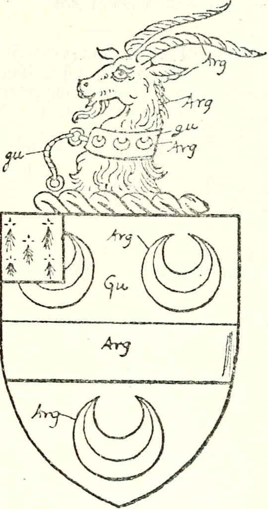 An illustration from The four visitations of Berkshire made and taken by Thomas Benolte, Clarnceuc, anno 1532; by William Harvey, Clarnceux, anno 1566; by Henry Chiting, Chester herald, and John Philipott, Rouge dragon, for William Camden, Clarenceux, anno 1623; and by Elias Ashmole, Windsor herald, for Sir Edward Bysshe, Clarenceux, anno 1665-66, 1907, leaf 337