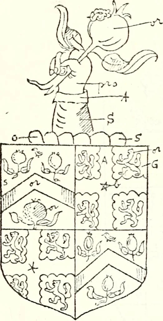 An illustration from The four visitations of Berkshire made and taken by Thomas Benolte, Clarnceuc, anno 1532; by William Harvey, Clarnceux, anno 1566; by Henry Chiting, Chester herald, and John Philipott, Rouge dragon, for William Camden, Clarenceux, anno 1623; and by Elias Ashmole, Windsor herald, for Sir Edward Bysshe, Clarenceux, anno 1665-66, 1907, leaf 339