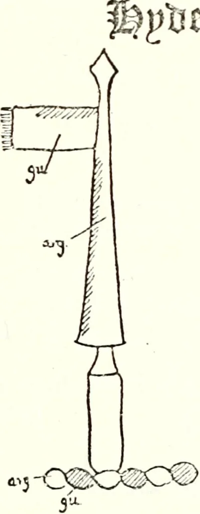 An illustration from The four visitations of Berkshire made and taken by Thomas Benolte, Clarnceuc, anno 1532; by William Harvey, Clarnceux, anno 1566; by Henry Chiting, Chester herald, and John Philipott, Rouge dragon, for William Camden, Clarenceux, anno 1623; and by Elias Ashmole, Windsor herald, for Sir Edward Bysshe, Clarenceux, anno 1665-66, 1907, leaf 343