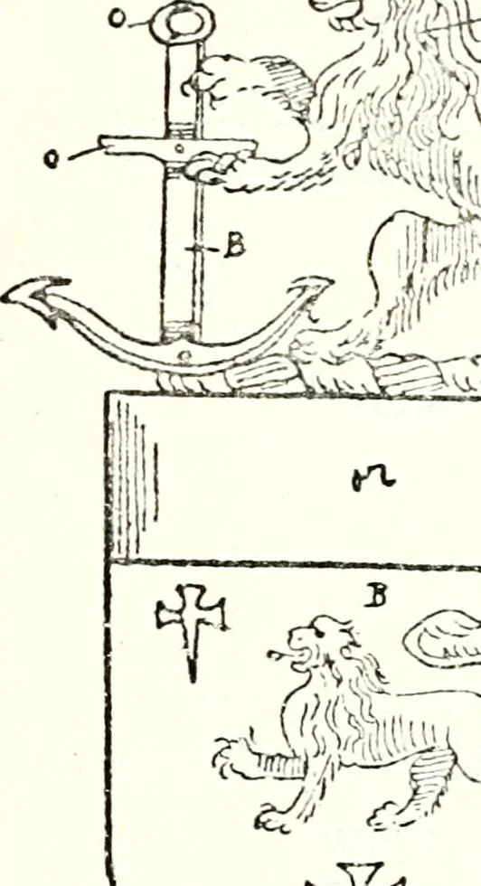 An illustration from The four visitations of Berkshire made and taken by Thomas Benolte, Clarnceuc, anno 1532; by William Harvey, Clarnceux, anno 1566; by Henry Chiting, Chester herald, and John Philipott, Rouge dragon, for William Camden, Clarenceux, anno 1623; and by Elias Ashmole, Windsor herald, for Sir Edward Bysshe, Clarenceux, anno 1665-66, 1907, leaf 349