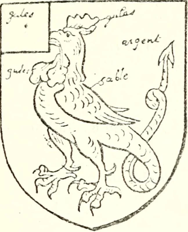 An illustration from The four visitations of Berkshire made and taken by Thomas Benolte, Clarnceuc, anno 1532; by William Harvey, Clarnceux, anno 1566; by Henry Chiting, Chester herald, and John Philipott, Rouge dragon, for William Camden, Clarenceux, anno 1623; and by Elias Ashmole, Windsor herald, for Sir Edward Bysshe, Clarenceux, anno 1665-66, 1907, leaf 365