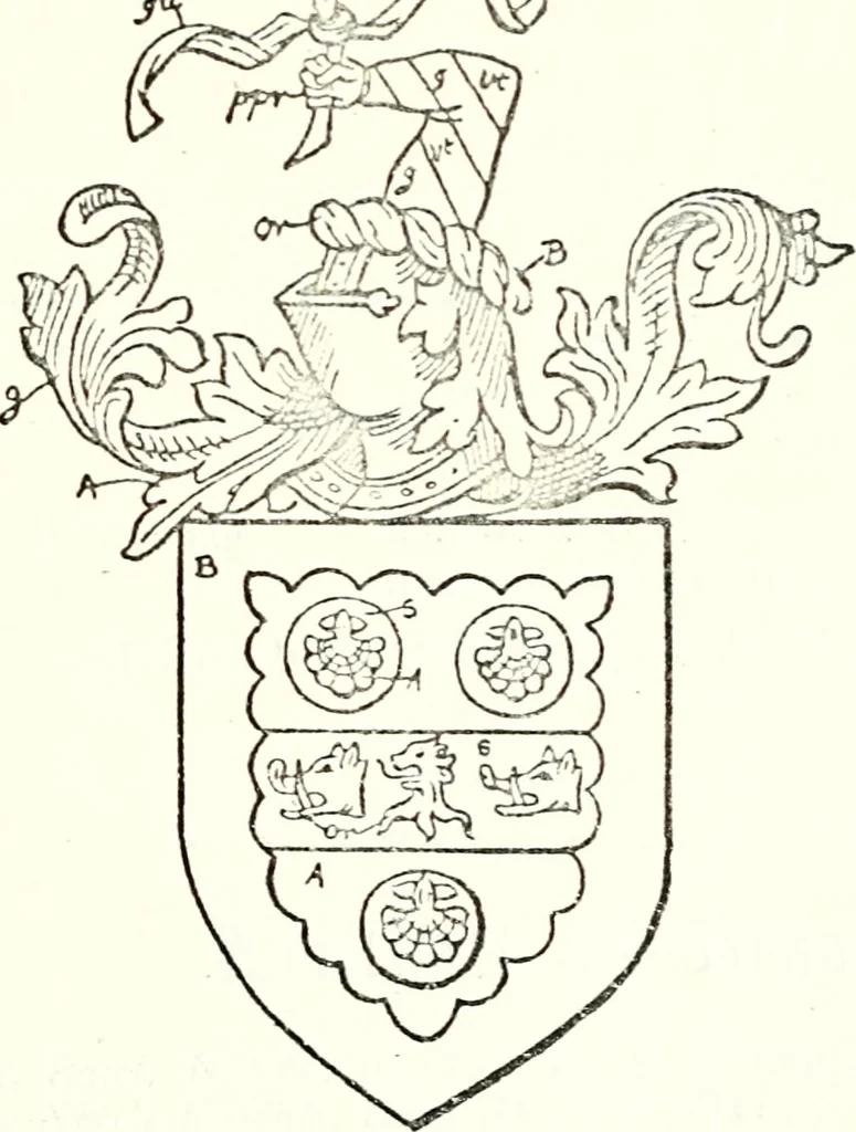 An illustration from The four visitations of Berkshire made and taken by Thomas Benolte, Clarnceuc, anno 1532; by William Harvey, Clarnceux, anno 1566; by Henry Chiting, Chester herald, and John Philipott, Rouge dragon, for William Camden, Clarenceux, anno 1623; and by Elias Ashmole, Windsor herald, for Sir Edward Bysshe, Clarenceux, anno 1665-66, 1907, leaf 367