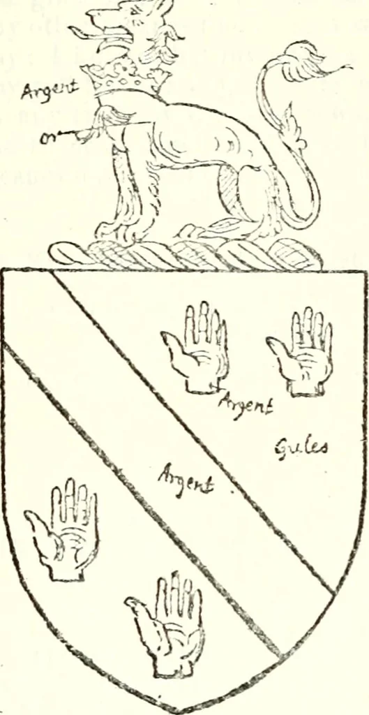 An illustration from The four visitations of Berkshire made and taken by Thomas Benolte, Clarnceuc, anno 1532; by William Harvey, Clarnceux, anno 1566; by Henry Chiting, Chester herald, and John Philipott, Rouge dragon, for William Camden, Clarenceux, anno 1623; and by Elias Ashmole, Windsor herald, for Sir Edward Bysshe, Clarenceux, anno 1665-66, 1907, leaf 373