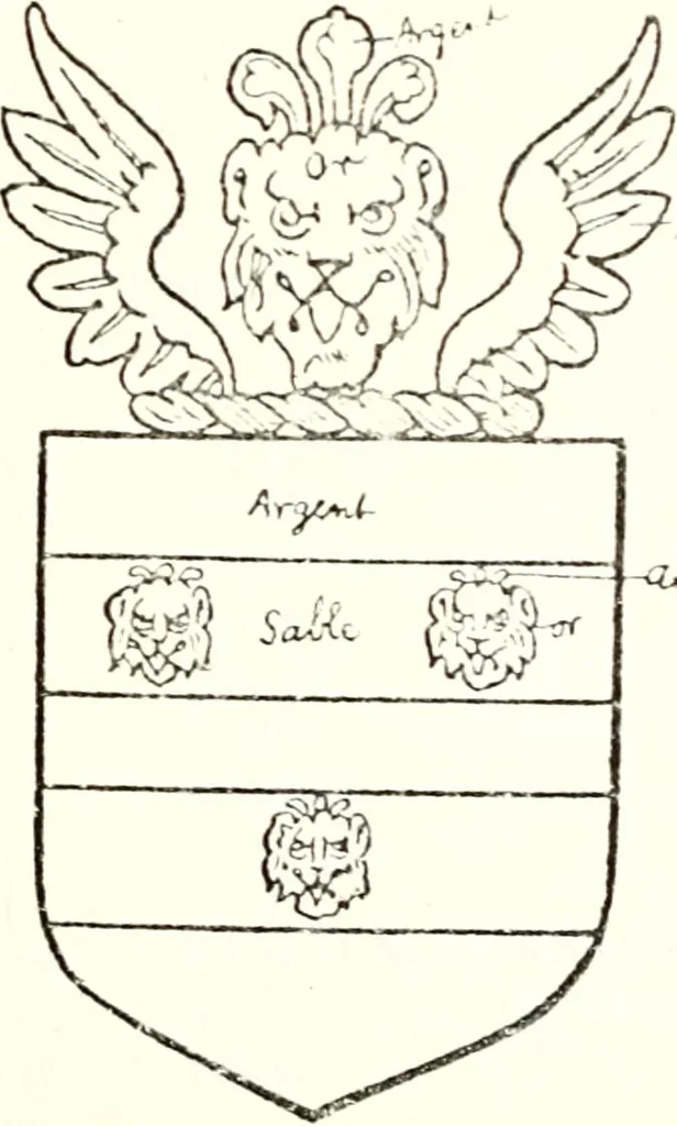 An illustration from The four visitations of Berkshire made and taken by Thomas Benolte, Clarnceuc, anno 1532; by William Harvey, Clarnceux, anno 1566; by Henry Chiting, Chester herald, and John Philipott, Rouge dragon, for William Camden, Clarenceux, anno 1623; and by Elias Ashmole, Windsor herald, for Sir Edward Bysshe, Clarenceux, anno 1665-66, 1907, leaf 389