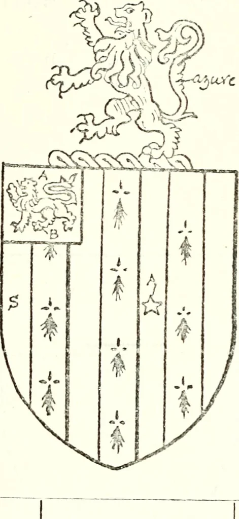An illustration from The four visitations of Berkshire made and taken by Thomas Benolte, Clarnceuc, anno 1532; by William Harvey, Clarnceux, anno 1566; by Henry Chiting, Chester herald, and John Philipott, Rouge dragon, for William Camden, Clarenceux, anno 1623; and by Elias Ashmole, Windsor herald, for Sir Edward Bysshe, Clarenceux, anno 1665-66, 1907, leaf 393