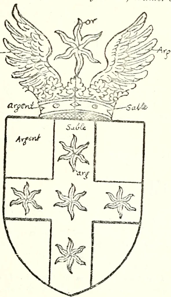 An illustration from The four visitations of Berkshire made and taken by Thomas Benolte, Clarnceuc, anno 1532; by William Harvey, Clarnceux, anno 1566; by Henry Chiting, Chester herald, and John Philipott, Rouge dragon, for William Camden, Clarenceux, anno 1623; and by Elias Ashmole, Windsor herald, for Sir Edward Bysshe, Clarenceux, anno 1665-66, 1907, leaf 413